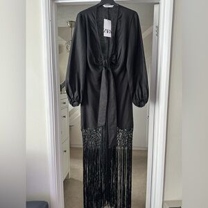 Elegant Black Fringe dress Zara size M